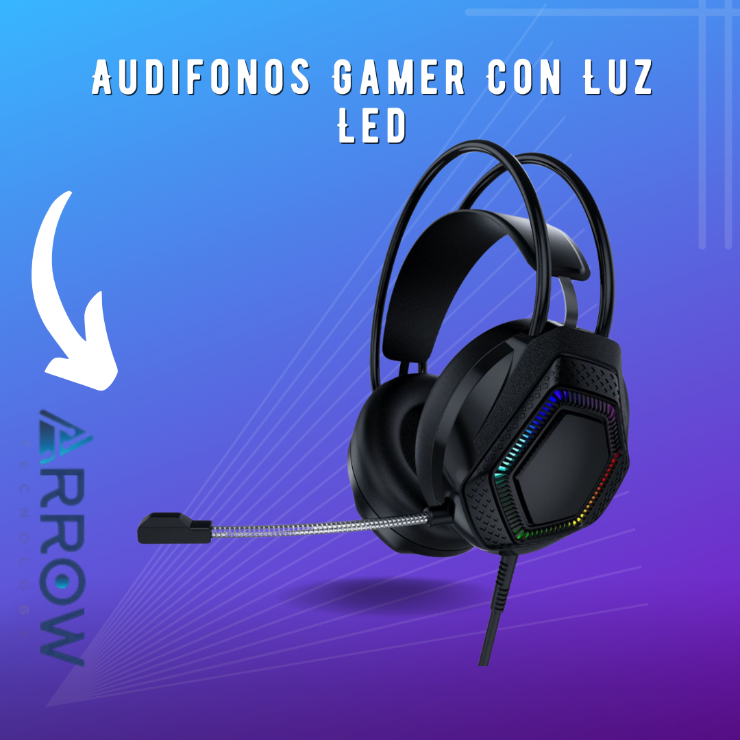 Audífono gamer mecánico con luz LED, diseñado para una experiencia de sonido envolvente y comodidad durante largas sesiones de juego.