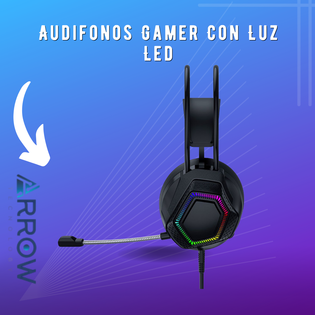 Audífono gamer mecánico con luz LED, diseñado para una experiencia de sonido envolvente y comodidad durante largas sesiones de juego.