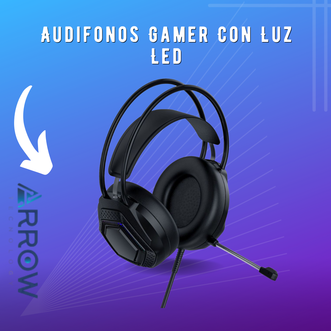 Audífono gamer mecánico con luz LED, diseñado para una experiencia de sonido envolvente y comodidad durante largas sesiones de juego