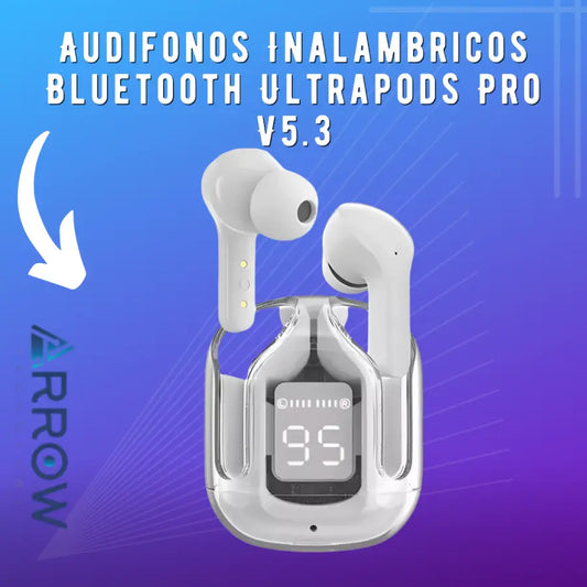 Audífonos inalámbricos Bluetooth Ultrapods Pro V5.3, con sonido de alta calidad y diseño ergonómico, ideales para disfrutar de música y llamadas con total libertad.