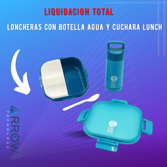 Loncheras Lunch que incluyen botella de agua y cuchara, perfectas para llevar comidas y bebidas al trabajo, escuela o actividades al aire libre