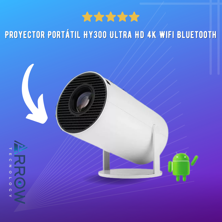 Proyector portátil HY300 Ultra HD con WiFi y Bluetooth, ideal para presentaciones y entretenimiento en casa