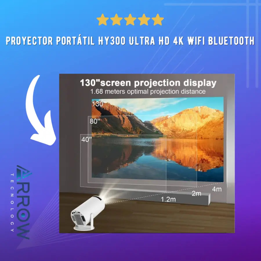 Proyector portátil HY300 Ultra HD con WiFi y Bluetooth, ideal para presentaciones y entretenimiento en casa