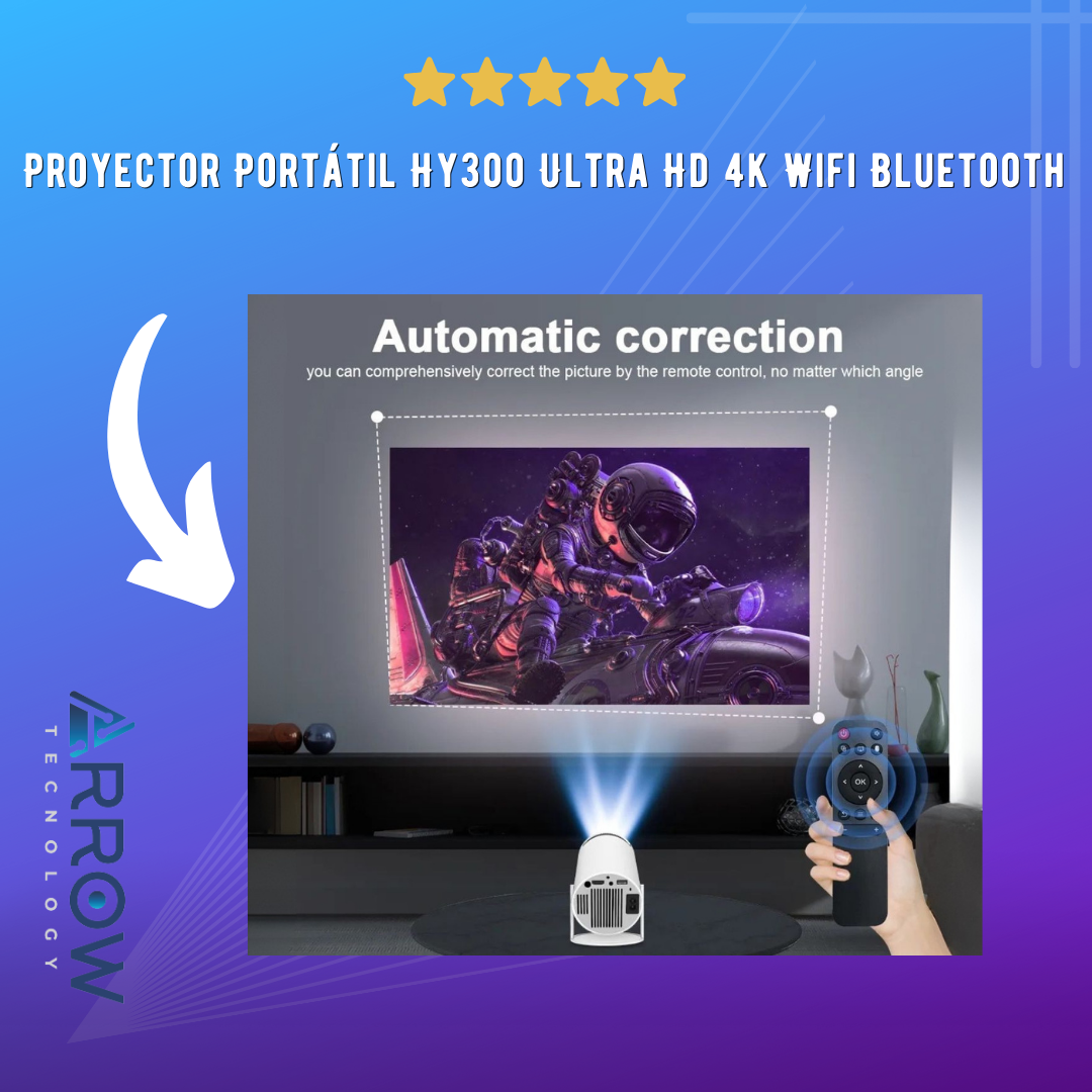 Proyector portátil HY300 Ultra HD con WiFi y Bluetooth, ideal para presentaciones y entretenimiento en casa